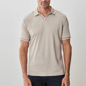 Robert Barakett Tan Birdeye Knit Open Collar Polo